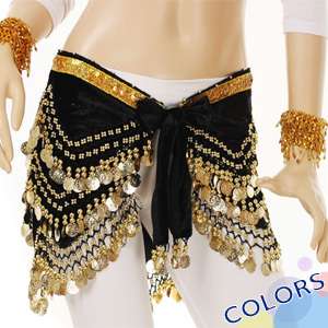 Belly Dance 320 Gold Coins Velvet Belt Hip Scarf Skirt  