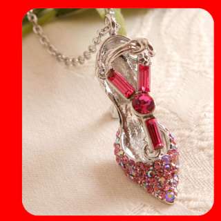 Big HIGH HEEL SHOE Pink Swarovski Crystal Necklace  
