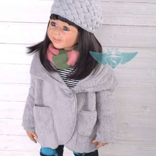 KC051 Gray Soft Children Girl Front Button Hoodie Outerwear Coat 