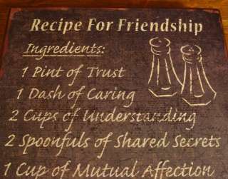 Country Primitive Kitchen Friendship Recipe Decor Sign  
