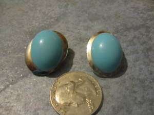 Faux Turquoise And Silvertone Oval Earrings Clip Ons  