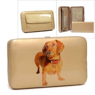 Dog Puppy Dachshund frame wallet checkbook   Tan  