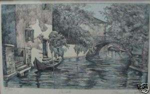 Canals by Mary Ann Lis   hand colored etching  