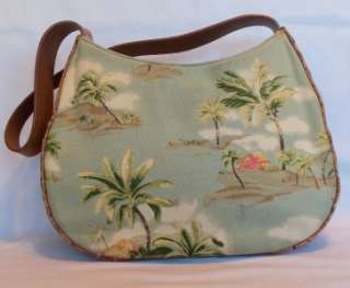 FOSSIL Tropical Canvas & Brown Leather Handbag  