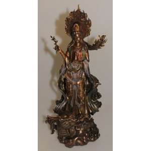 Skulptur Quan Yin Buddha, Göttin, bronziert, Drachen  