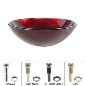 KRAUS Glass Vessel Sink in Irruption Red with Oil Rubbed Bronze Pop up 
