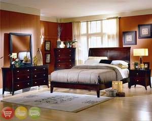 Queen Low Profile Sleigh Bed 4 pc Bedroom Furniture Set  