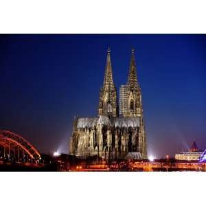 Kölner Dom am Abend Leinwandbild auf Keilrahmen 30x20 cm (Hohe Dom zu 