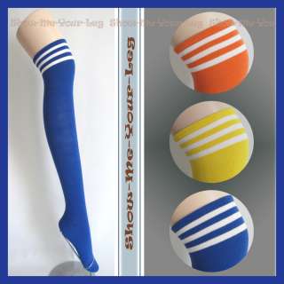 New Cotton Blend Striped Over the Knee Socks Blue  