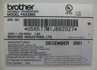 Brother IntelliFAX 2800 Laser Copier/Fax Machine Copy  