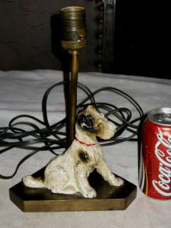 ANTIQUE HUBLEY FOX TERRIER PUPPY DOG STATUE ART DESK TABLE LAMP CAST 