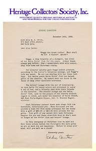 Eddie Cantor, comedian, dancer, singer, actor, signed letter  