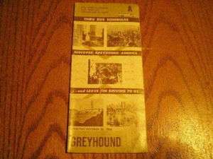 Vintage Greyhound Bus Schedule October 30, 1966  