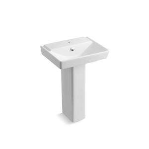 KOHLER Reve Single Hole Pedestal Bathroom Sink Combo in Honed White K 
