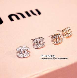 New Fashion White Crystal Beaded Double C Stud Earrings Free 
