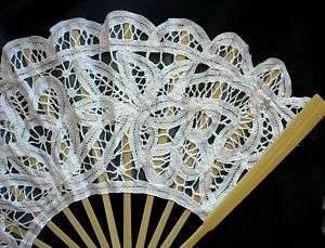 White Battenberg Lace fan for Wedding Victorian style  