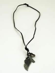 Vintage Leather Necklace w/ Angel Wing Cross Rings NEW  