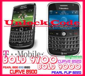 Unlock by Code AT&T Blackberry Bold 9700 9000 8520 8900  