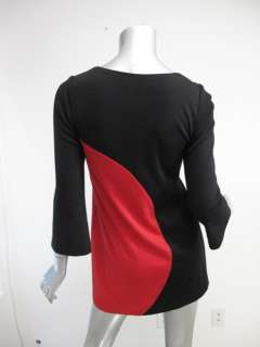 Diane Von Furstenberg Black/Red Long Sleeve Scoop Neck Mini Luna Dress 