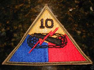 WWII U.S. 10th Armored Division Patch. White back  