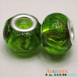 green foil Murano lampwork Glass european charm Bead Fit Bracelet free 