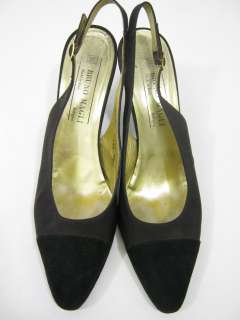 BRUNO MAGLI Black Satin Suede Slingbacks Shoes Size 8.5  