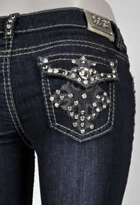 MISS CHIC BOOTCUT JEANS STITCHING AND JEWELED DESIGN SZ 0 15  