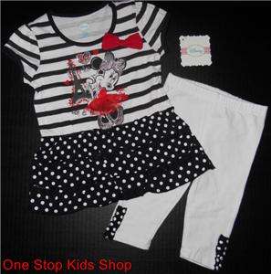 MINNIE MOUSE Girls 12 18 24 Months Set OUTFIT Tunic Shirt Leggings 