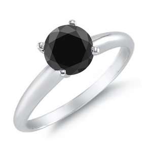 3CT Black Diamond Solitaire Ring 14K White Gold AAA Clarity Sizes 5, 6 