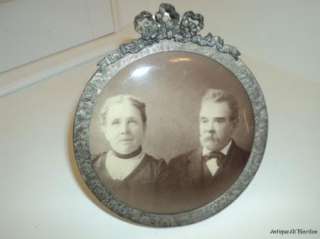 ANTIQUE Celluloid Button Photo of COUPLE in FANCY FRAME  