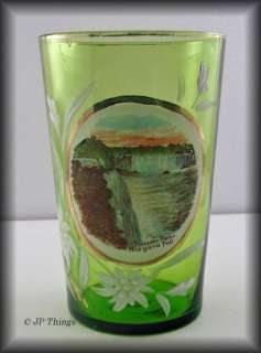 Early 1900s Niagara Falls Souvenir HP Green Glass  