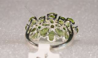 ACN♥ PERIDOT & CHROME DIOPSIDE 3 FLOWER .925 STERLING SILVER RING 