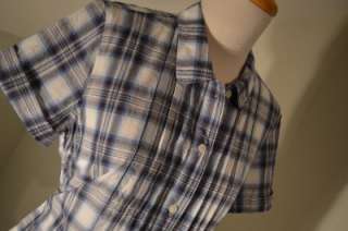 LUCKY BRAND TRUE BLUE PLAID WESTERN COUNTRY PINTUCKED BUTTON DOWN 