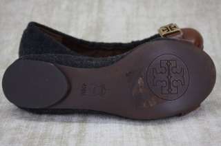 Tory Burch Ambrose Ballet flat Grey Flannel Brown cap toe logo shoes 4 