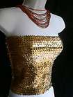 TANK TOP SEXY CAMISOLE STRAPLESS MINI SKIRT GOLD SEQUINS STRETCH PARTY 