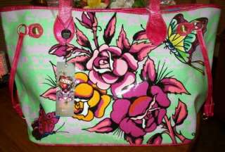 AUTHENTIC ED HARDY BY CHRISTIAN AUDIGIER ROSALIND COMING UP ROSES TOTE 