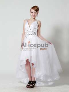 New White Hi Lo V Neck Prom Gown Evening Dresses US 8  