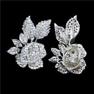 Sexy Rose Flower Necklace Earring Set Swarovski Crystal Clear Wedding 