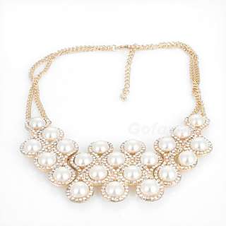 Womens Victorian Chunky Pearl Crystal Statement Bib Costume Necklace 