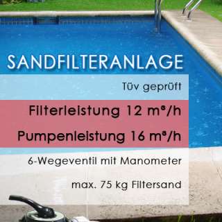 Sandfilter Sandfilteranlage 12 m³ Pool Poolfilter Pumpe Filteranlage 
