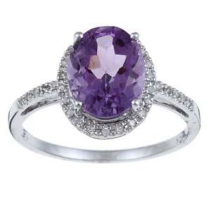 10k White Gold Oval Amethyst and Diamond Ring (.10 TDW)  