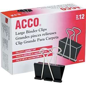  Acco Binder Clips Black 2 W 1 1/16 capacity 12 ct 