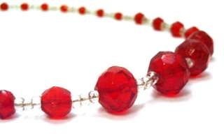 Vintage Hand Cut Czech Necklace Blood Red Clear Crystal  