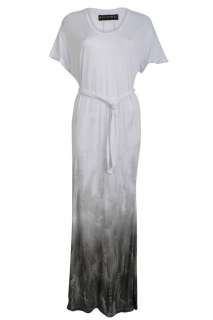 NEW RELIGION WOMENS WHITE GREY FEATHER PRINT T SHIRT MAXI DRESS SIZE 8 