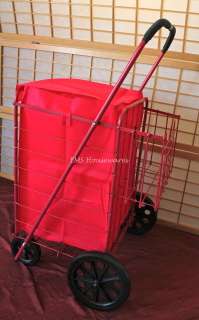   Folding Shopping Cart Double Basket w Red Liner Light Durable  
