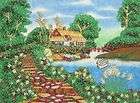 inlaid gem artwork picture of a little lakeside cottage location