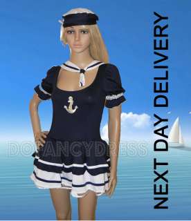 SAILOR Womens Fancy Dress Costume Outfit + HAT 8 10 12 14 16 Small 