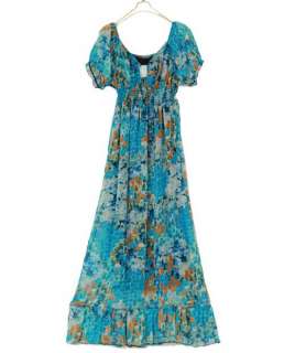 Tropical Blue Chiffon sundress maxi dress UK10 16 L D68  