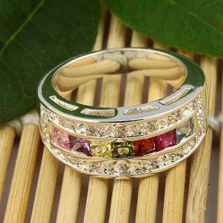 luxuriant Colorful Mixed Topaz Gem Silver Ring Size #6 #7 #8 #9 S05 