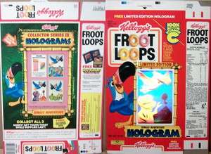 1990 Hologram Kelloggs Froot Loops Cereal Box unused shaped Flat oc80 